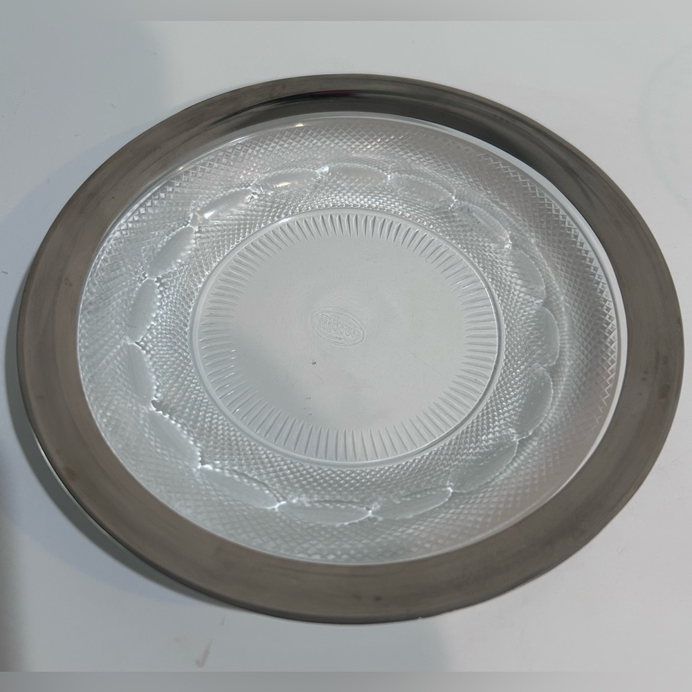 Vintage Moser Czech Pressed Glass Coaster w/ Metal Rim – Rare Marked Piece